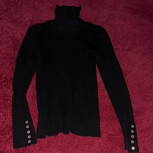 White House Black Market Black Turtleneck Sweater with Button Detail